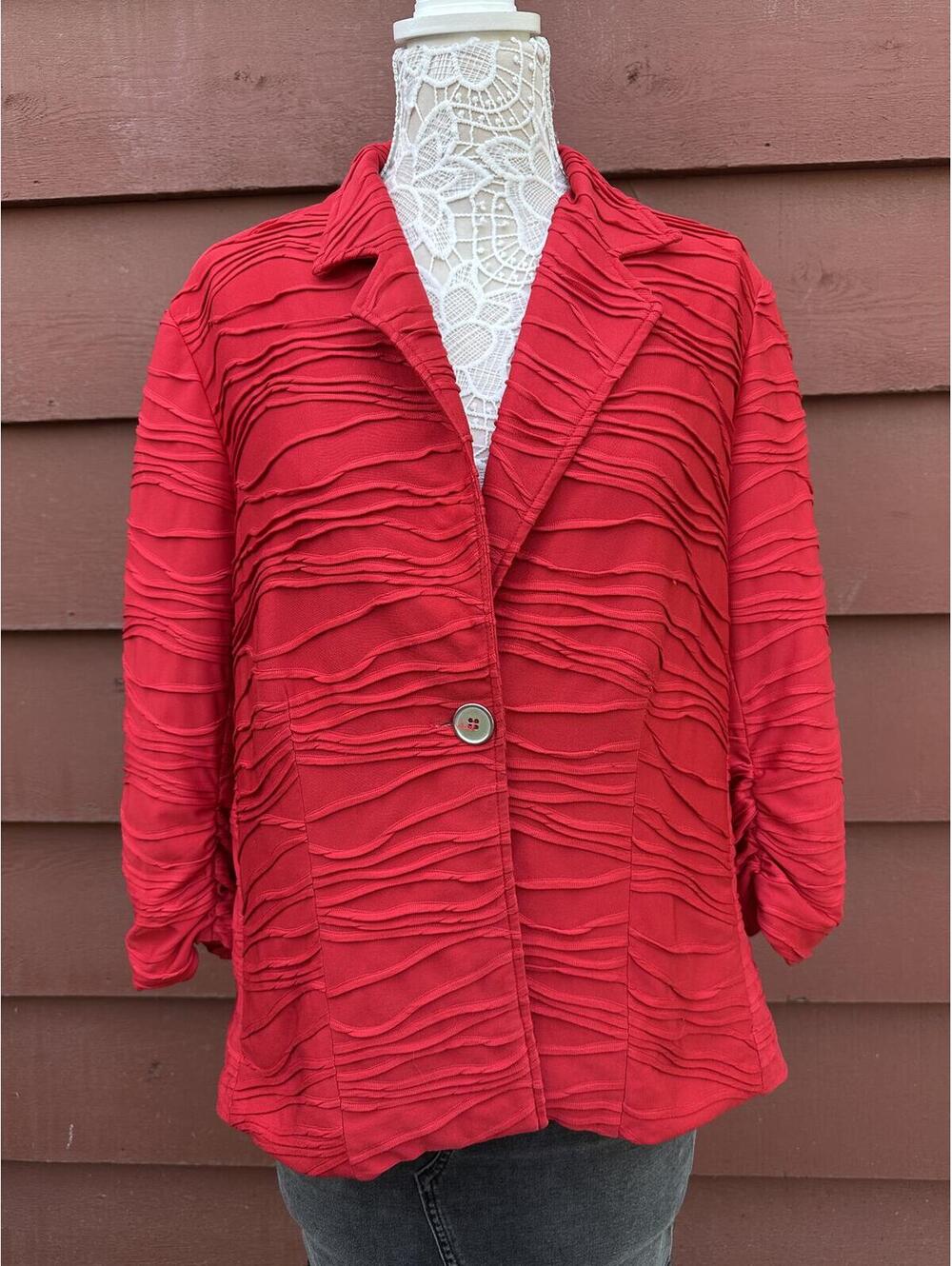 Laura Ashley Red Textured Wave Pattern Blazer Jacket Vintage Inspired